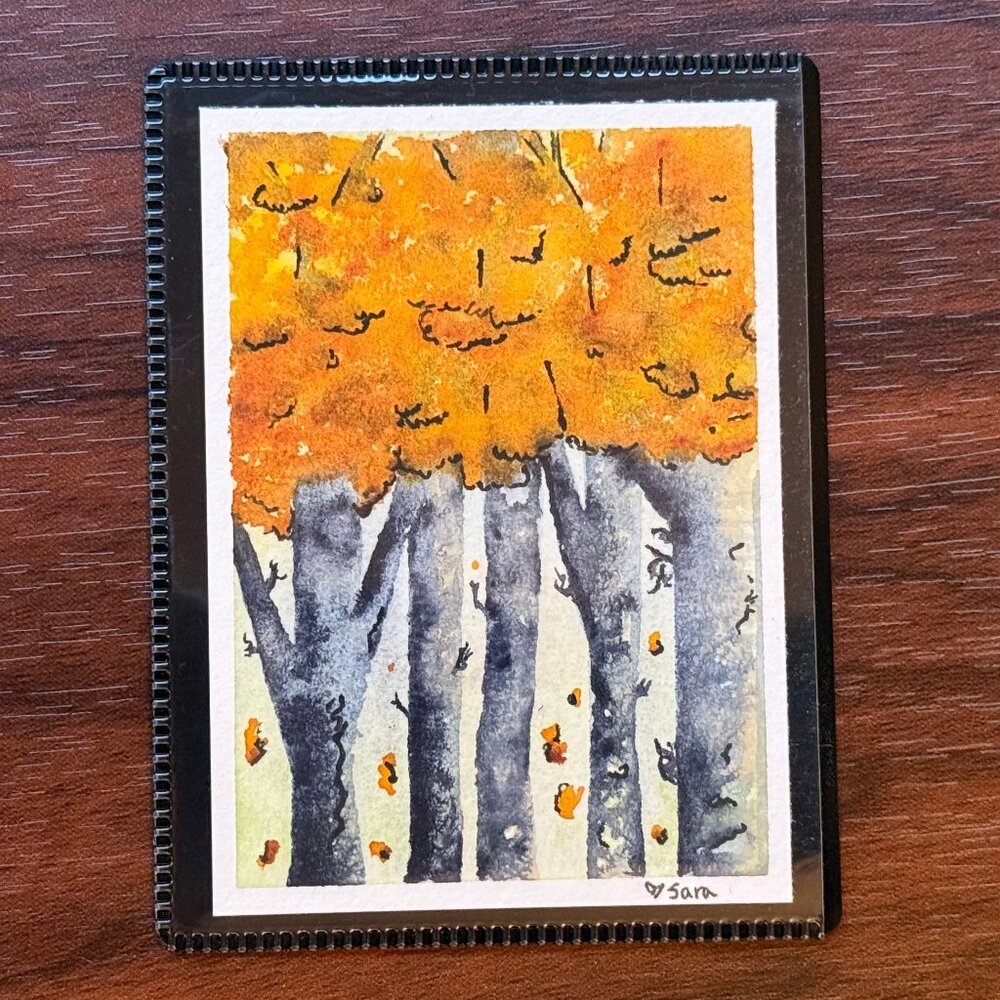 Art Watercolor and Ink Magnet Birch Trees Handmade